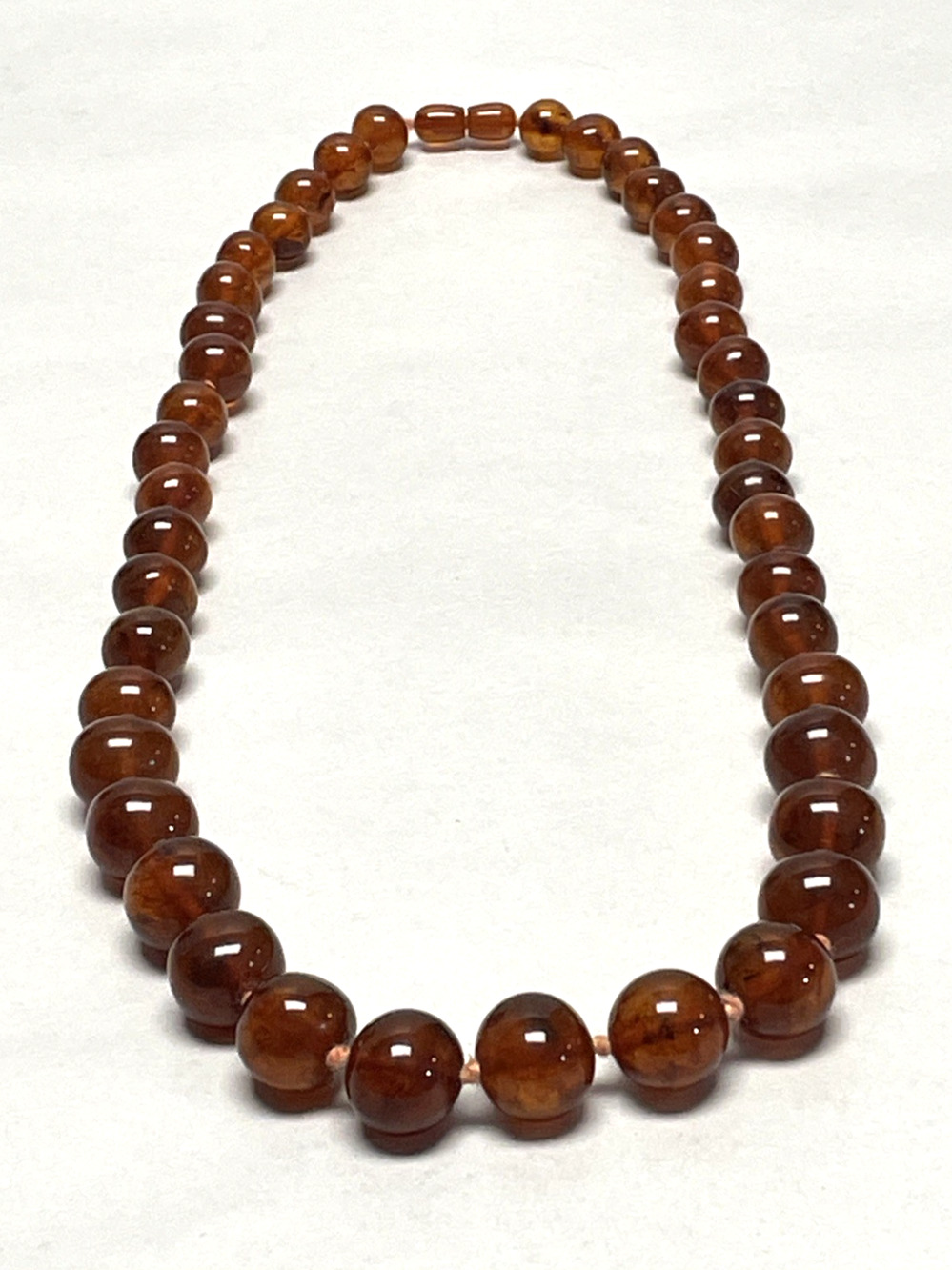 Vintage Pressed Baltic Amber Graduated Bead Necklace 28" 91g 18.7mm Butterscotch